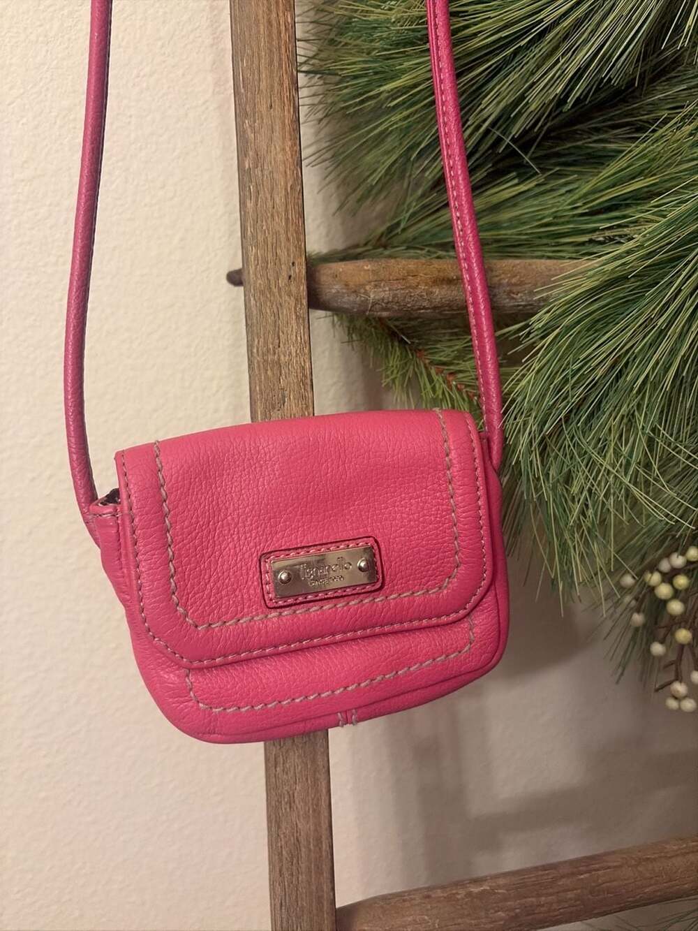 Tignanello Pebbled Leather Mini Flap Crossbody Bag in Pink